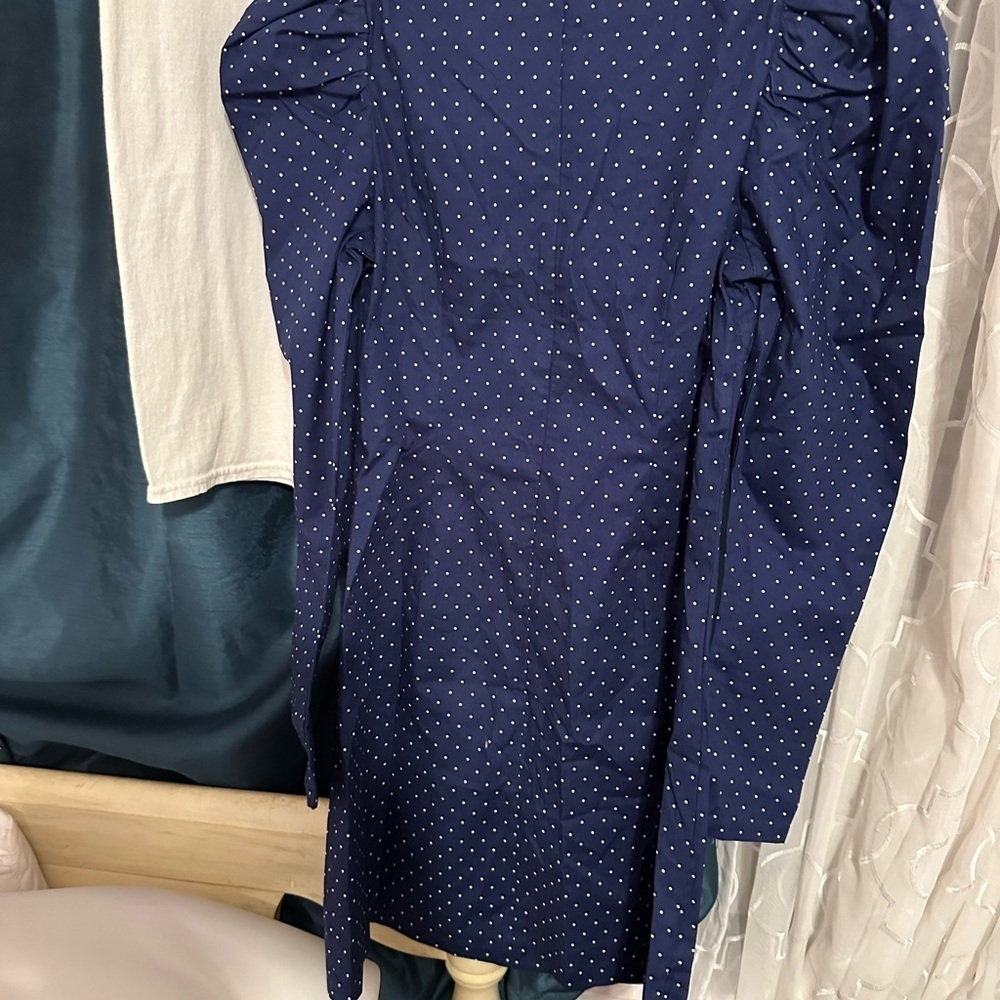 DANIELLE BERNSTEIN Navy Polka Dot Long Sleeve Dress - Picture 4 of 5